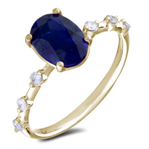 Oval Cut Sapphire and Diamond Dainty Ring in 18K Yellow Gold