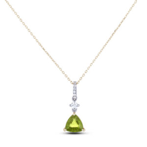Trilliant Cut Peridot and Canadian Diamond Pendant in White and Yellow Gold