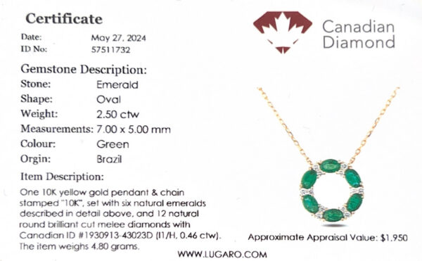 Oval Shaped Brazilian Emerald and Canadian Diamond Circle Pendant in Yellow Gold