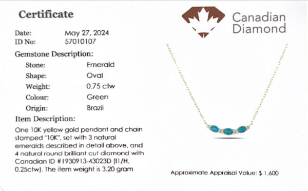 Emerald and Canadian Diamond Curve Pendant in Yellow Gold