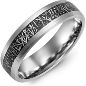MADANI Men's Dome Black Meteorite Brush Thin Tungsten Band
