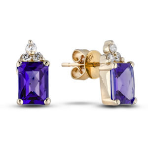 Cushion Shaped Tanzanite & Canadian Diamond Stud Earrings in Yellow Gold