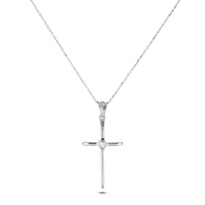 Bezel Set Solitaire Diamond Cross Pendant in White Gold