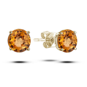 Padparadscha Color Orange Sapphire Stud Earrings in 18K Yellow Gold