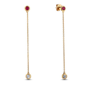 De Beers Forevermark Diamond Dangle Earrings with Ruby in 18K Yellow Gold