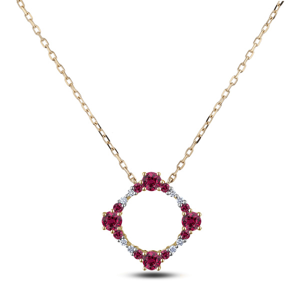 Canadian Diamond and Ruby Circle Necklace in Yellow Gold