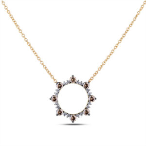Canadian Coffee Diamond Starburst Circle Necklace in Yellow Gold
