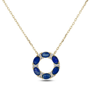 Oval Shaped Australian Sapphire and Canadian Diamond Circle Pendant in Yellow Gold