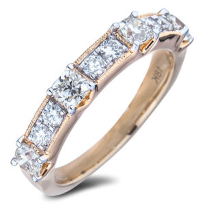 De Beers Forevermark Ideal Square Cut Diamond Anniversary Ring in 18K Yellow Gold