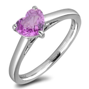 Heart Shaped Pink Sapphire Solitaire Ring in White Gold
