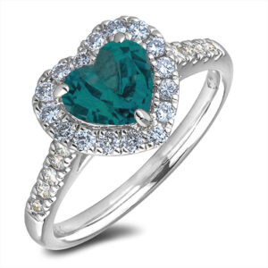 Heart Shape Sapphire and Canadian Diamond Halo Ring in 14K White Gold