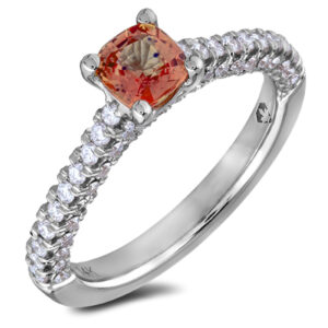 Padparadscha Color Orange Sapphire and Diamond Ring in 14K White Gold