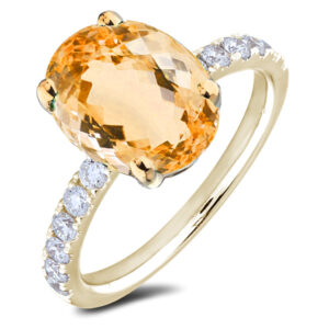 Ceylon Yellow Sapphire and Diamonds Ring With Hidden Halo in 14K Yellow Gold
