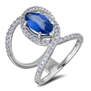 Ceylon Sapphire and Diamond Cocktail Ring in 18K White Gold