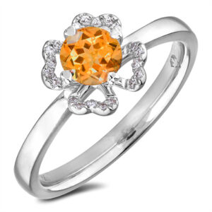 Padparadscha Color Orange Sapphire and Diamond Flower Ring in 14K White Gold