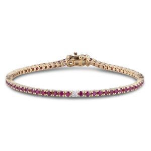 Ruby and Canadian Diamond Dainty Tennis Bracelet in Yellow Gold