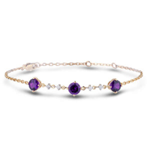 Amethyst and Dainty Canadian Diamond Bracelet in Yellow Gold