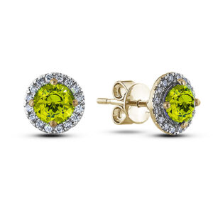Peridot and Canadian Diamond Halo Earrings in Yellow Gold