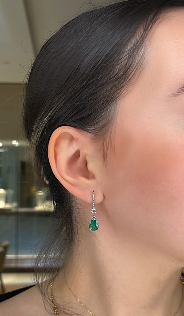 De Beers Forevermark Diamond & Emerald Dangle Earrings in 14K and 18K White Gold - Image 2