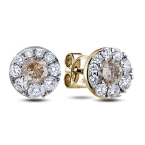 Canadian Diamond Coffee Halo Studs Earrings in Yellow Gold
