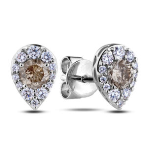 Canadian Diamond Pear Shape Halo Studs Earrings in White Gold