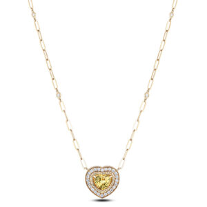 Heart Shape Ceylon Yellow Sapphire and Diamond Pendant in 14K Yellow Gold