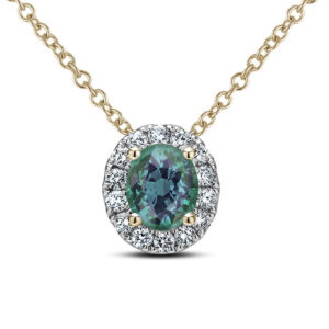 Oval Alexandrite And Canadian Diamond Halo Pendant In 18K Gold