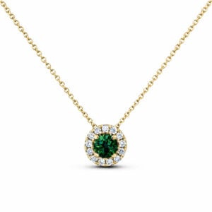 Green Sapphire and Canadian Diamond Halo Pendant in Yellow Gold