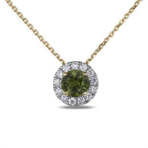 Green Sapphire and Canadian Diamond Halo Pendant in Yellow Gold