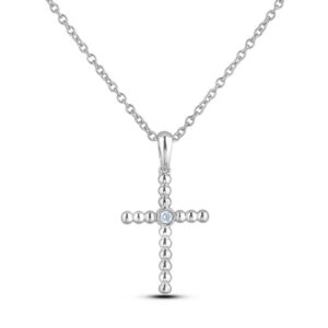 Solitaire Diamond Cross Necklace in White Gold