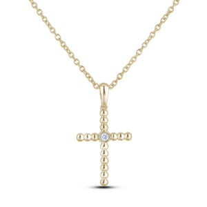 Solitaire Diamond Cross Necklace in Yellow Gold