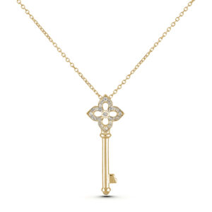 Canadian Diamond Flower Key Pendant in Yellow Gold