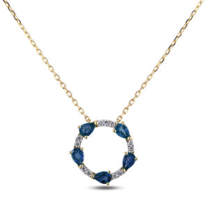 Australian Sapphire and Diamond Circle Necklace In Yellow Gold