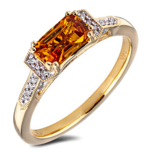 Padparadscha Color Orange Sapphire and Diamond Ring in 14K Yellow Gold
