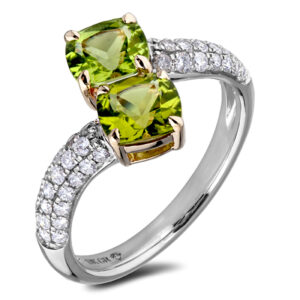 Canadian Diamond and Peridot Crossover You and Me Ring In Gold