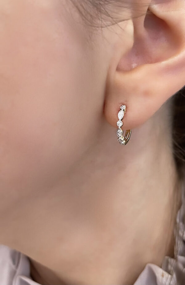 Diamond Dainty Vintage Style Hoop Earrings in Yellow Gold
