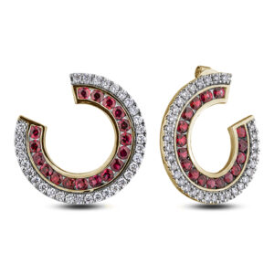 Ruby and Diamond Round Stud Earrings in 14K Yellow Gold
