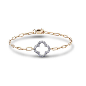 Clover Canadian Diamond Bracelet with Paperclip Chain in Yellow Gold