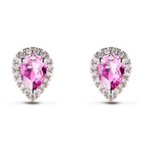 Pear Shape Pink Sapphire & Diamond Halo Stud Earrings in 14K White Gold