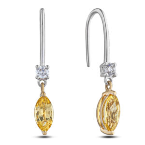 De Beers Forevemark Diamond and Marquise Shape Yellow Sapphire Drop Earrings in 18K Gold