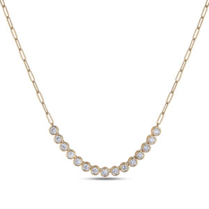 De Beers Forevermark Diamond Bezel Set Curved Necklace With Paperclip Chain in 18K Yellow Gold