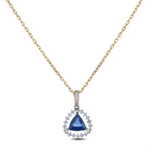 Trilliant Cut Sapphire and Canadian Diamond Pendant in 14K Gold