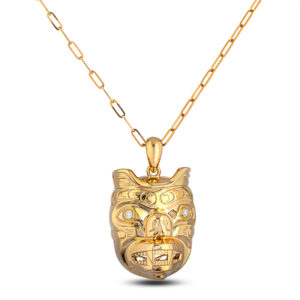 Spirit Bear Diamond Pendant in 18K Yellow Gold