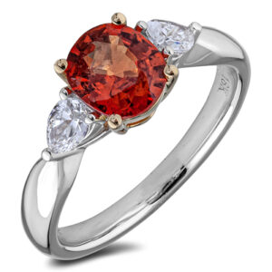 Padparadscha Color Orange Sapphire and De Beers Forevermark Diamond Ring in 18K Gold