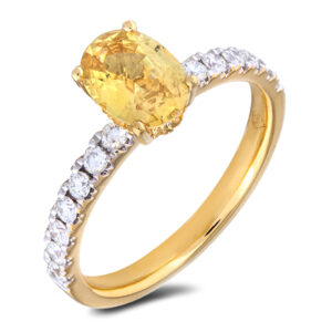 Yellow Sapphire and Canadian Diamonds Ring With Hidden Halo in Yellow Gold