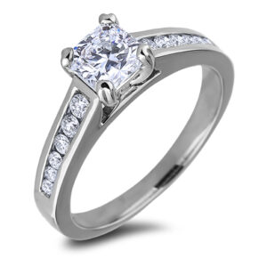 Princess Cut Canadian Diamond Vintage Style Engagement Ring in 14K White Gold