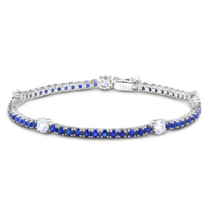 Sapphire and Canadian Diamond Tennis Bracelet In 14K White Gold
