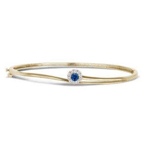Sapphire and Canadian Diamond Halo Bangle Bracelet in Yellow Gold