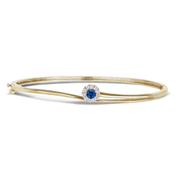 Sapphire and Canadian Diamond Halo Bangle Bracelet in Yellow Gold