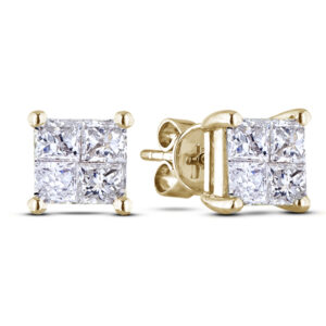 3 Carat TW Princess Cut Diamond Stud Earrings in 14K Yellow Gold
